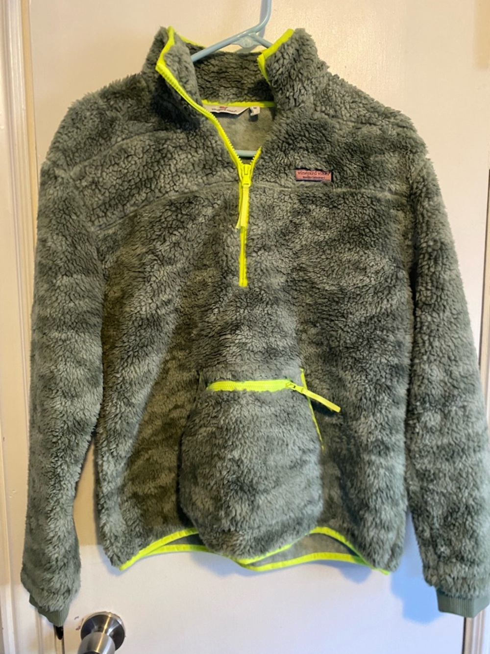 Vineyard Vines Sage Sherpa Jacket with Neon Trim